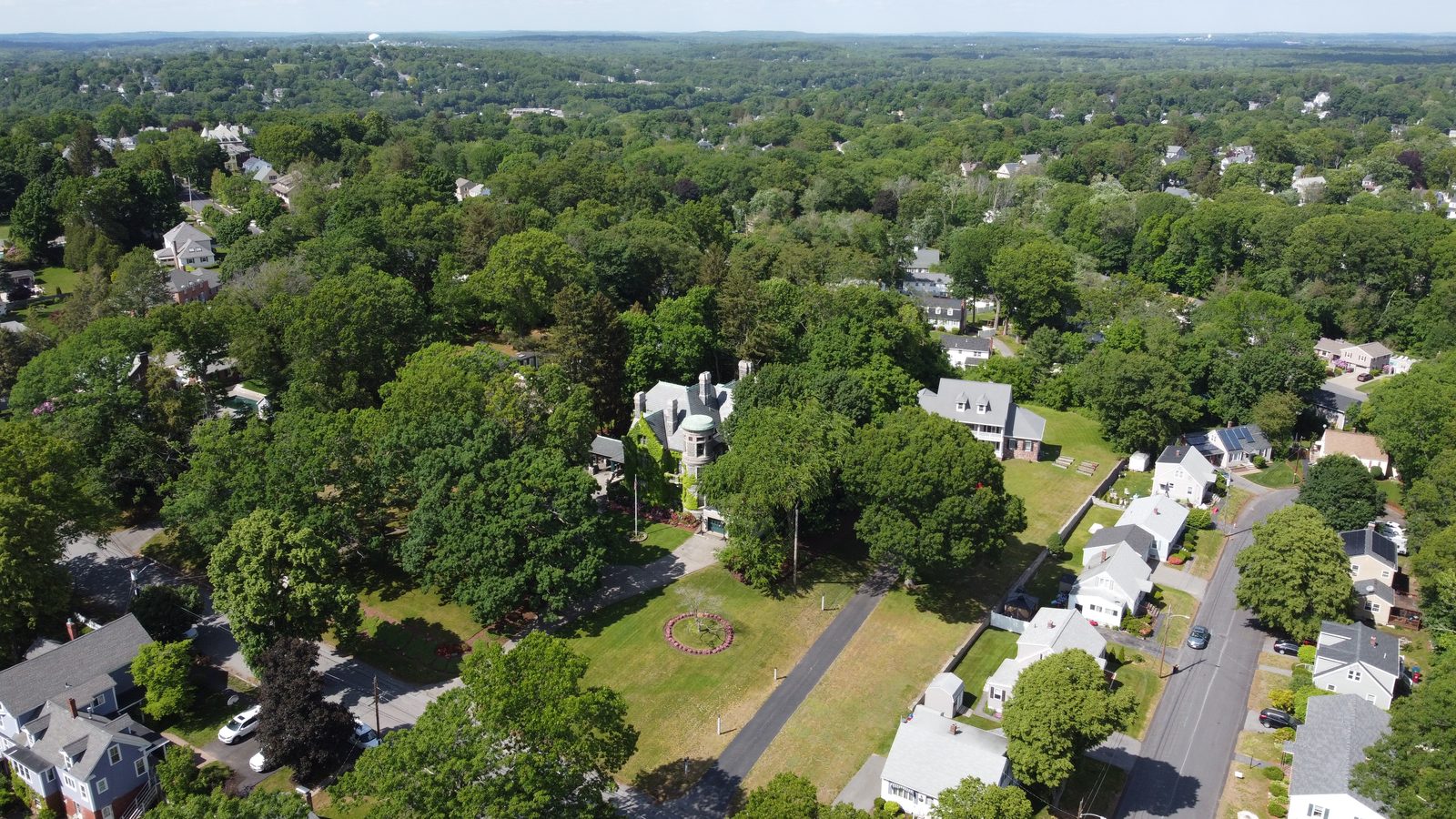 Drone view over the Belvidere neighbourhood with the house in the foreground