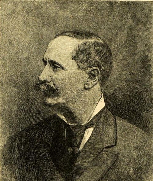 Engraved profile portrait of a man with a mustache, in a high collar and dark coat