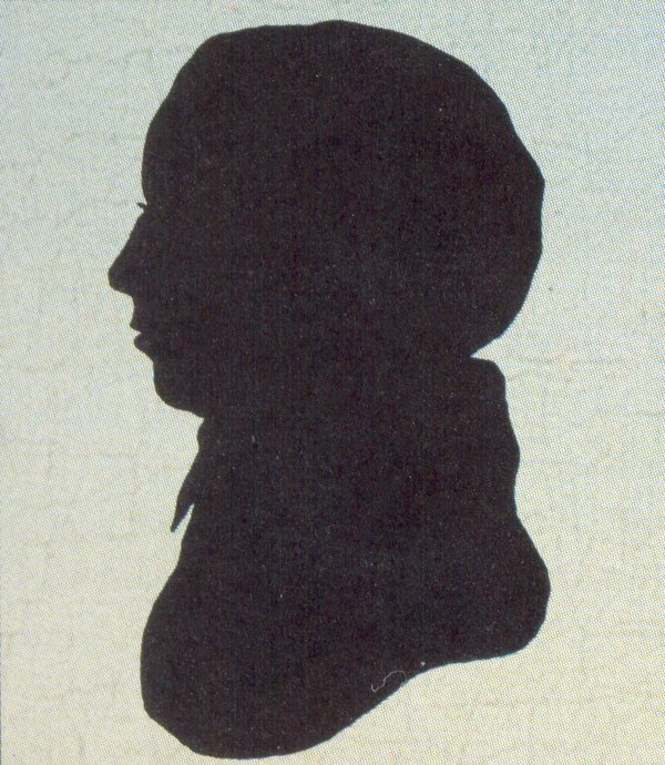Black profile silhouette of Francis Cabot Lowell