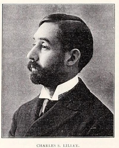 Halftone profile portrait of a bearded man in a high collar, captioned Charles S. Lilley