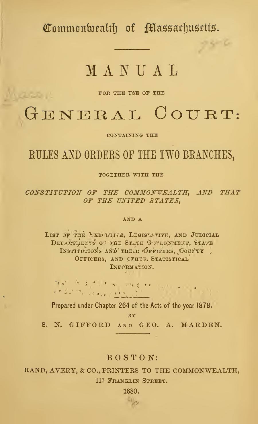 A Manual for the Use of the General Court, 1880: Title page