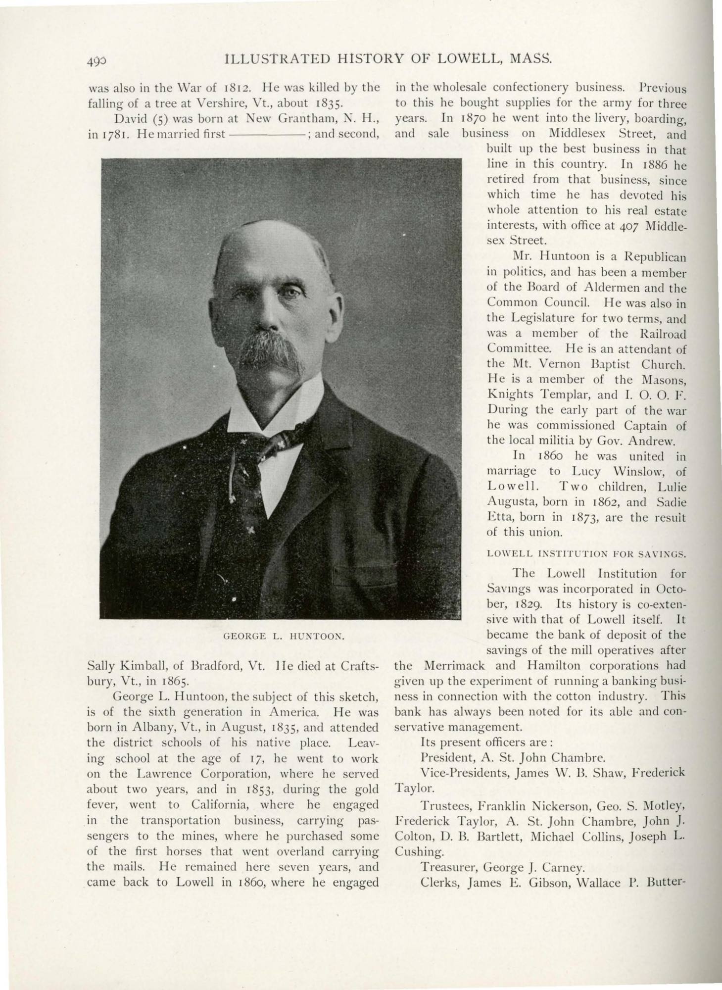 Illustrated History of Lowell and Vicinity, Massachusetts: p. 490 (leaf 501 of the scan). Cited in note C-170.