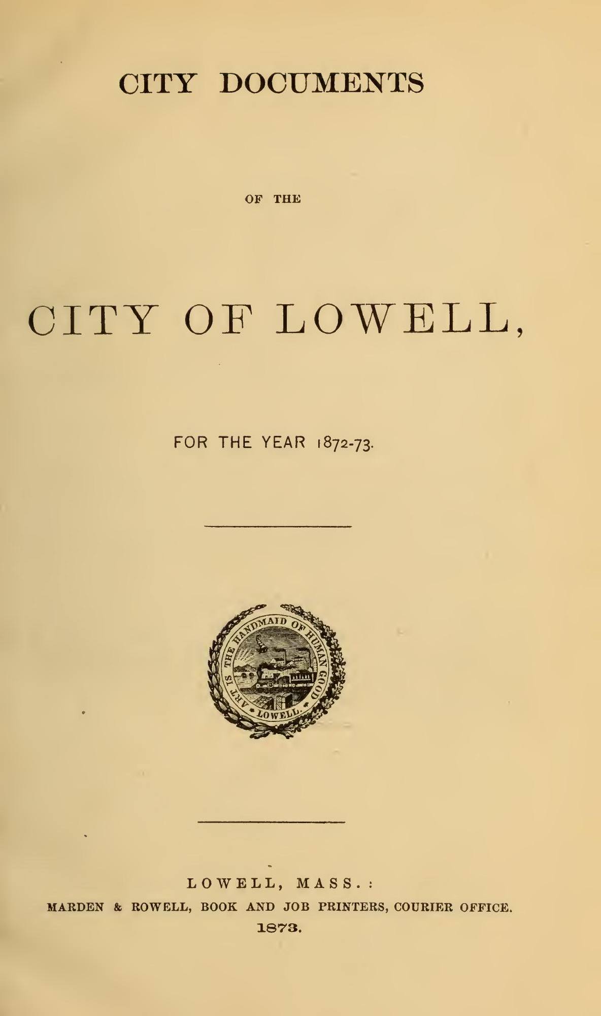 City Documents of the City of Lowell, 1872–73: Title page