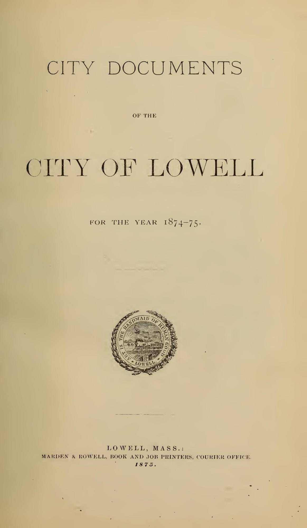 City Documents of the City of Lowell, 1874–75: Title page