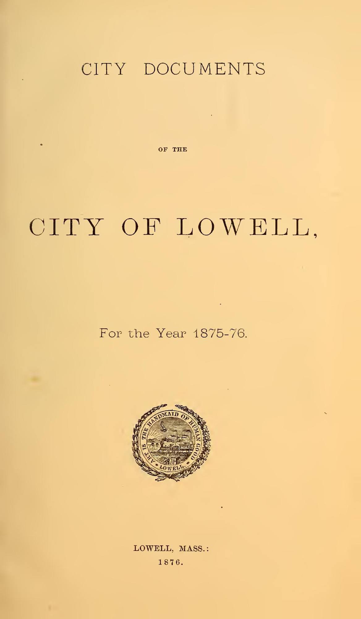 City Documents of the City of Lowell, 1875–76: Title page