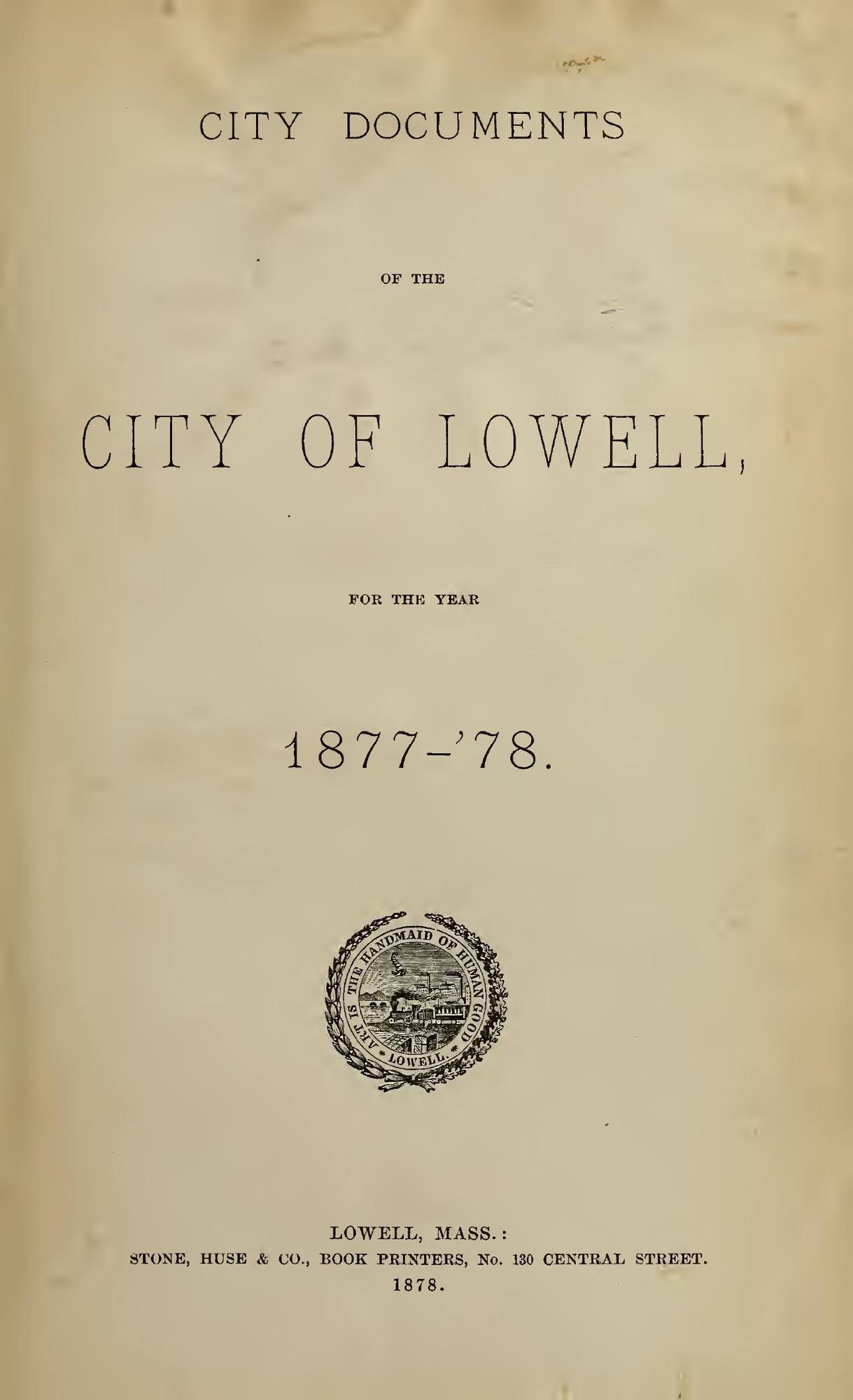 City Documents of the City of Lowell, 1877–78: Title page