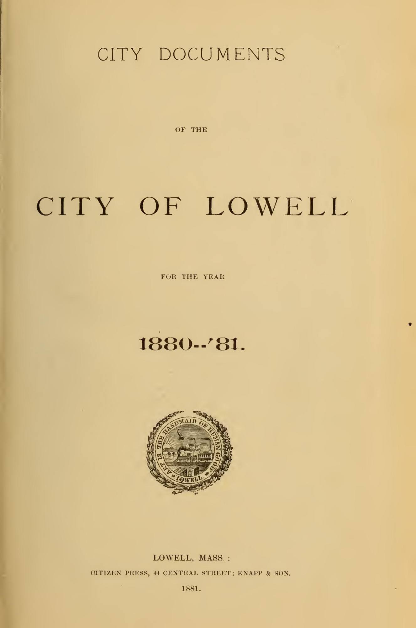 City Documents of the City of Lowell, 1880–81: Title page