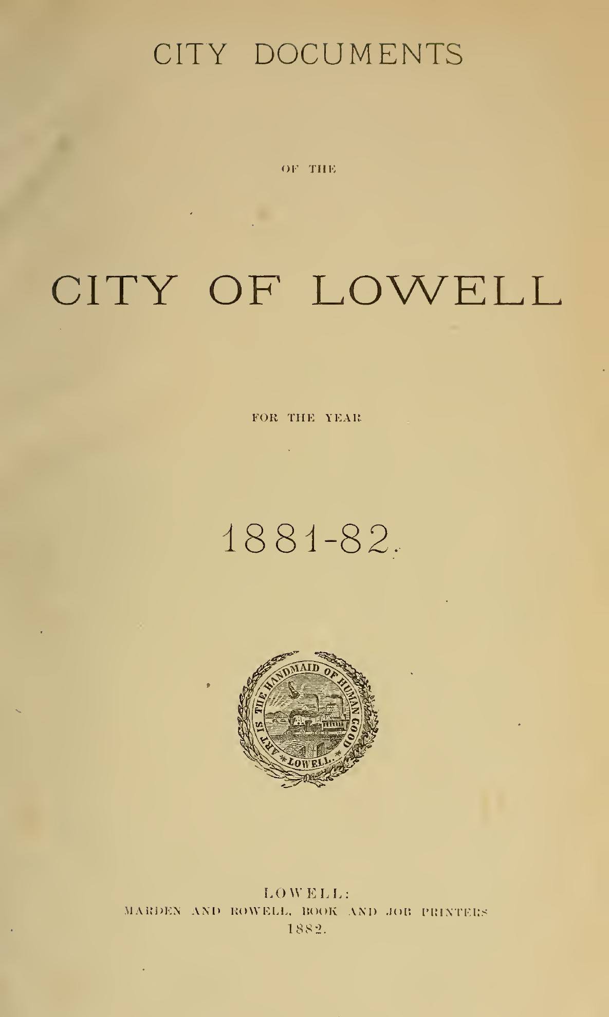 City Documents of the City of Lowell, 1881–82: Title page