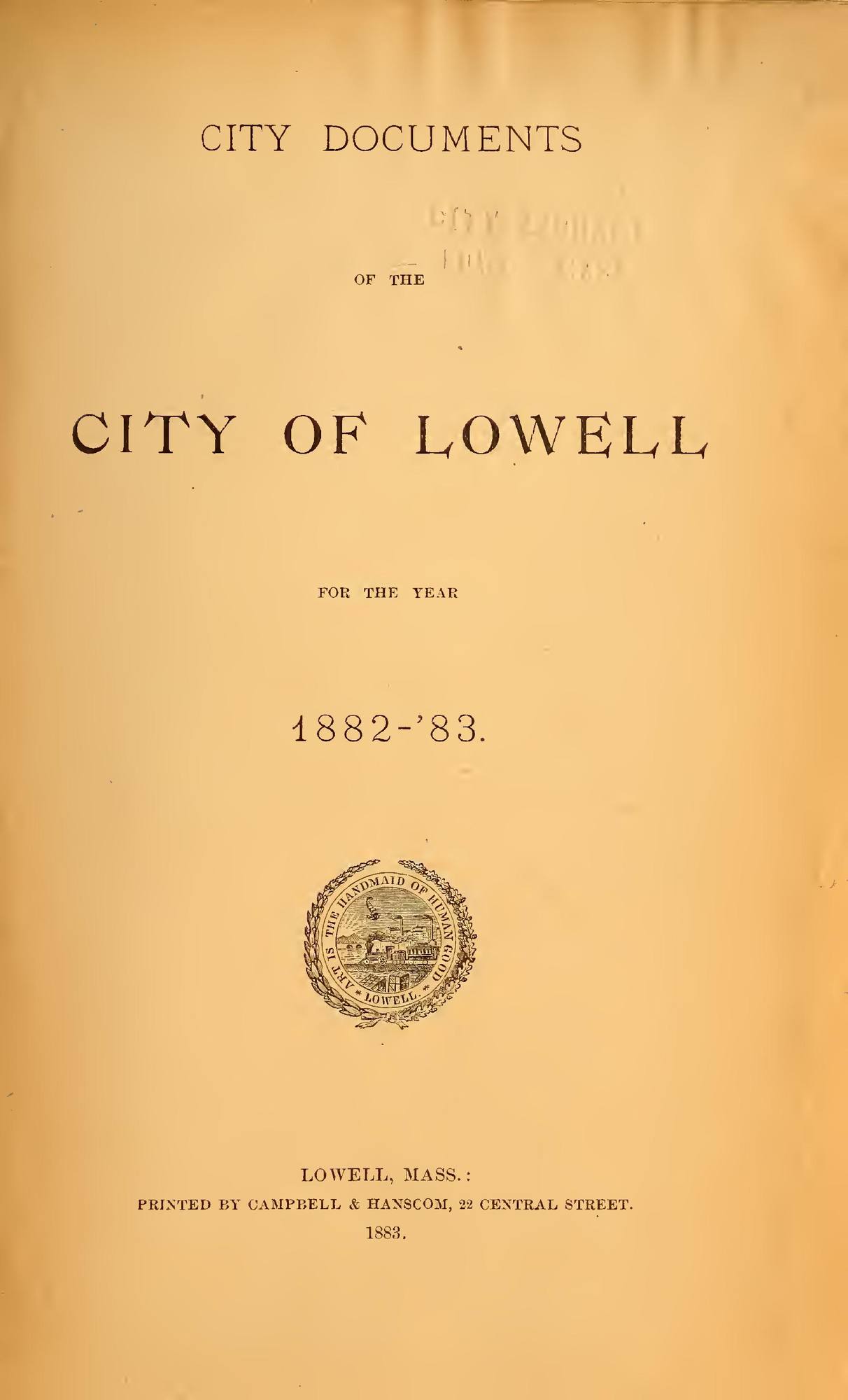 City Documents of the City of Lowell, 1882–83: Title page