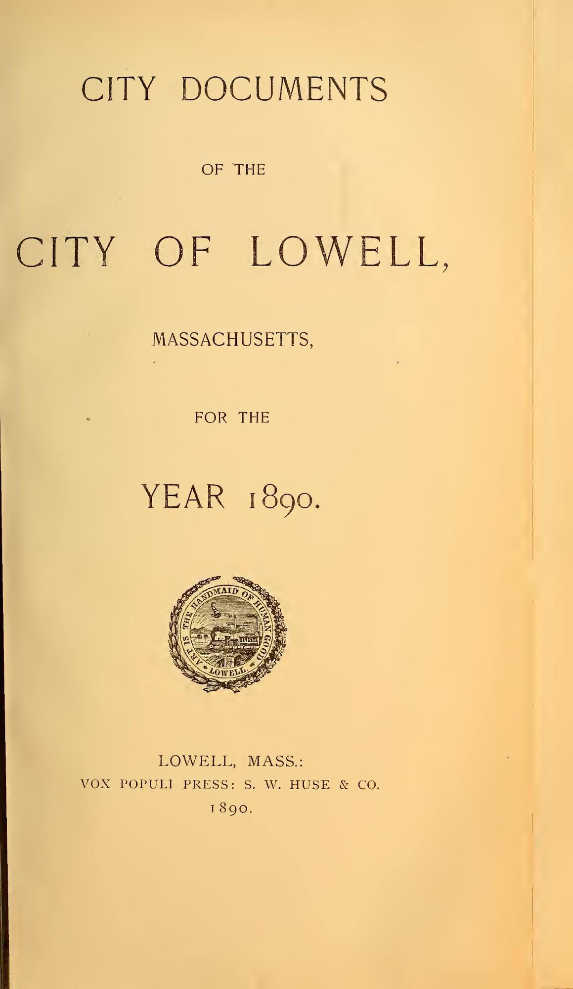 City Documents of the City of Lowell, 1889–90: Title page