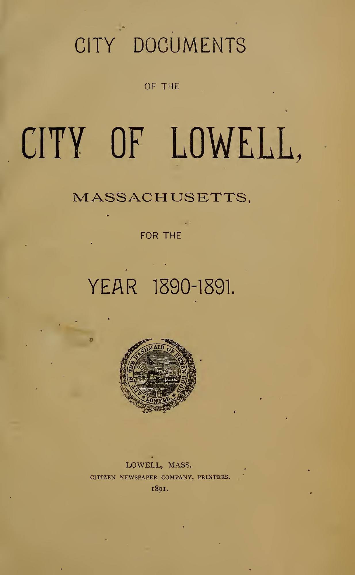 City Documents of the City of Lowell, 1890–91: Title page