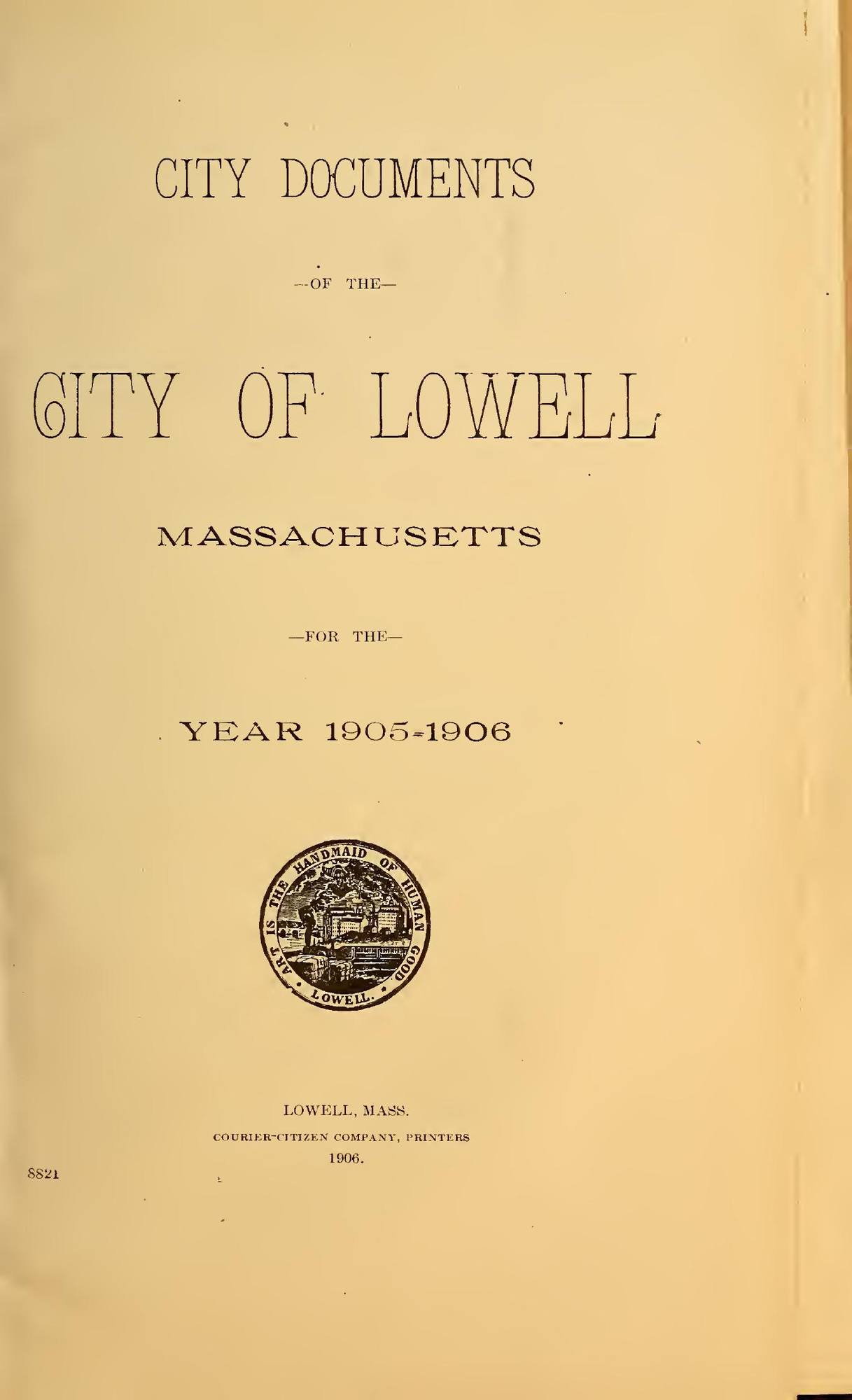 City Documents of the City of Lowell, 1905–06: Title page
