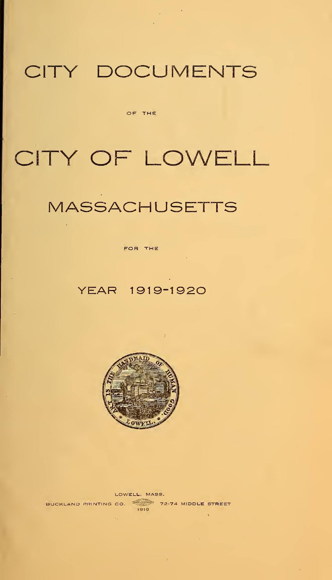 City Documents of the City of Lowell, 1919–20: Title page