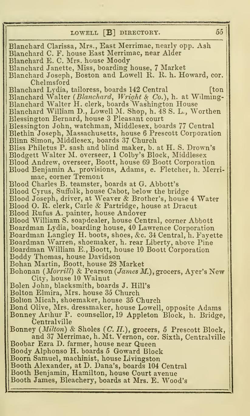 The Lowell Directory, 1853: Leaf 66 of the scan. Cited in note C-181.