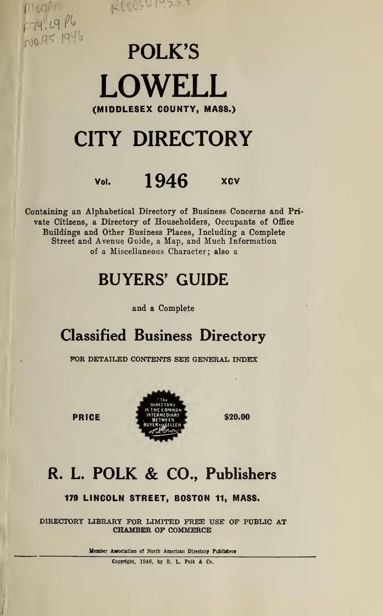 The Lowell Directory, 1946: Title page