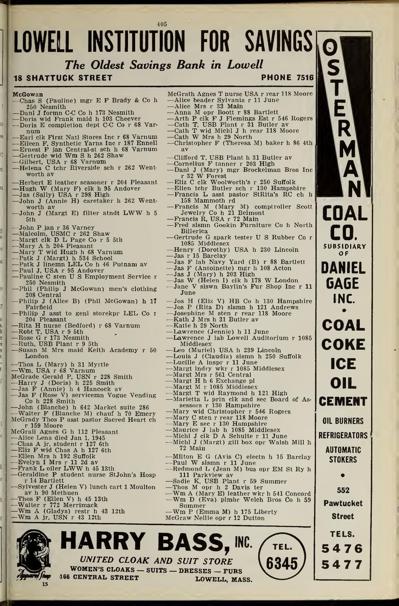 The Lowell Directory, 1946: Leaf 408 of the scan. Cited in note C-140.