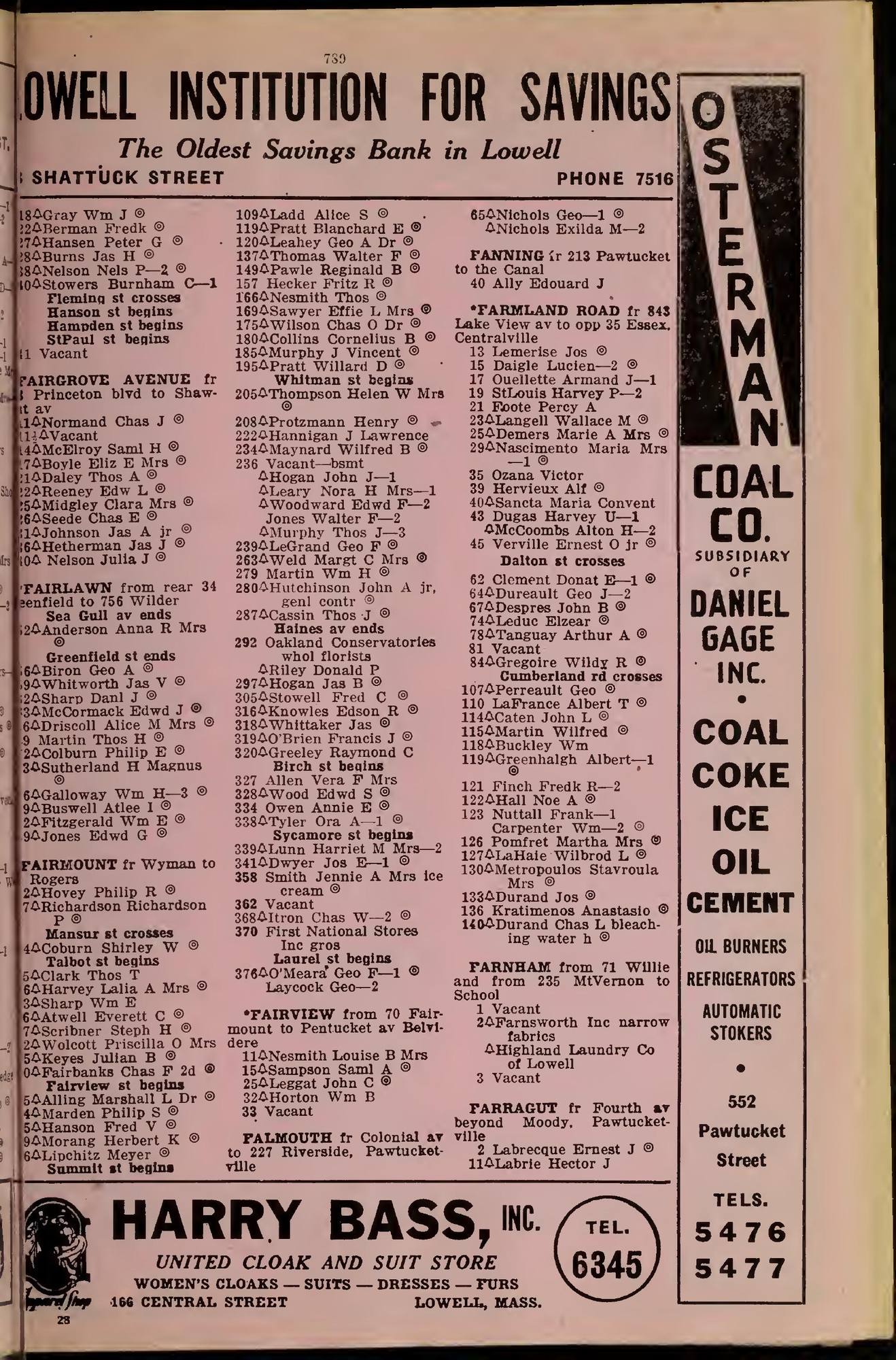 The Lowell Directory, 1946: Leaf 900 of the scan (street section). Cited in notes C-161 and C-174.