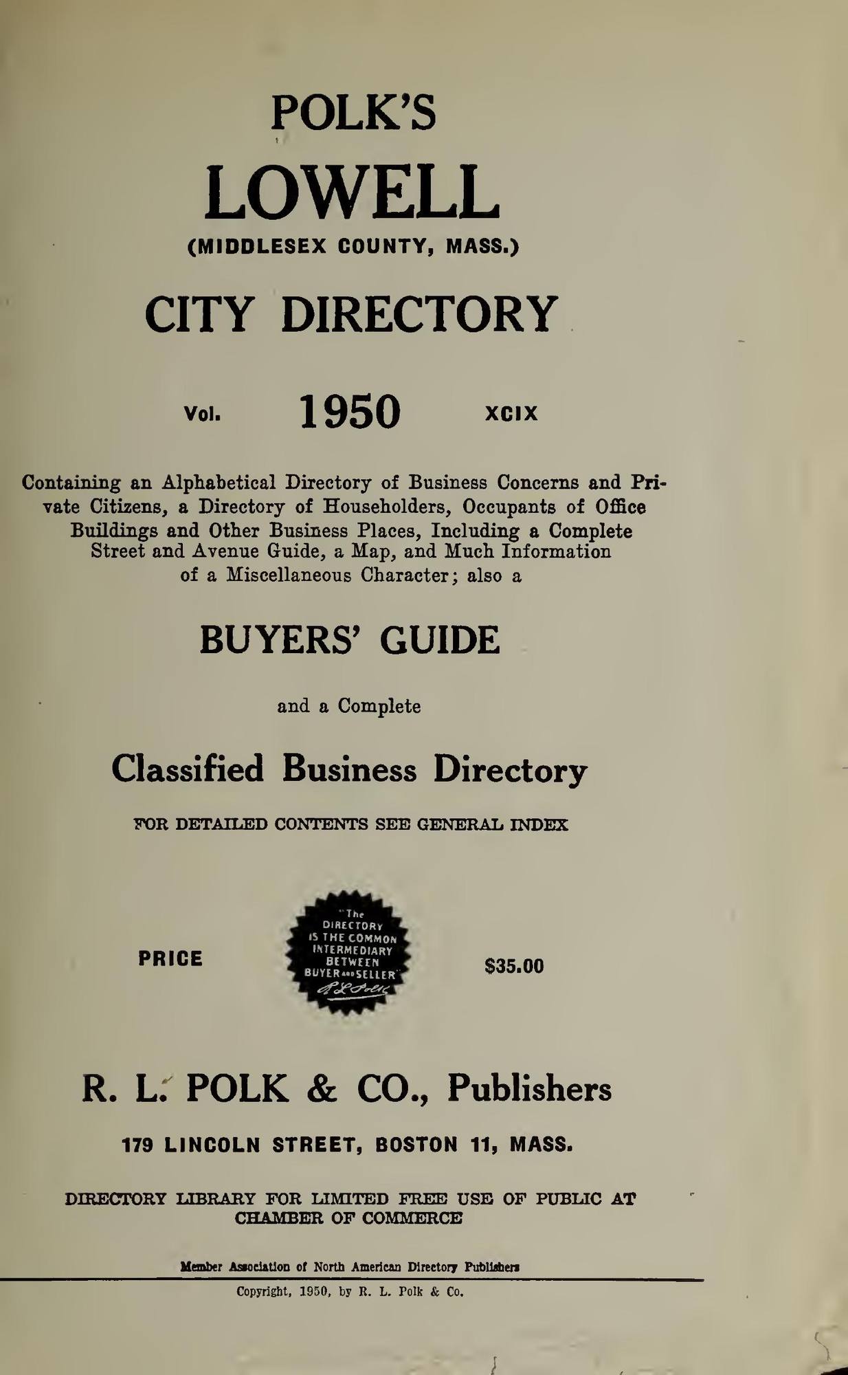 The Lowell Directory, 1950: Title page