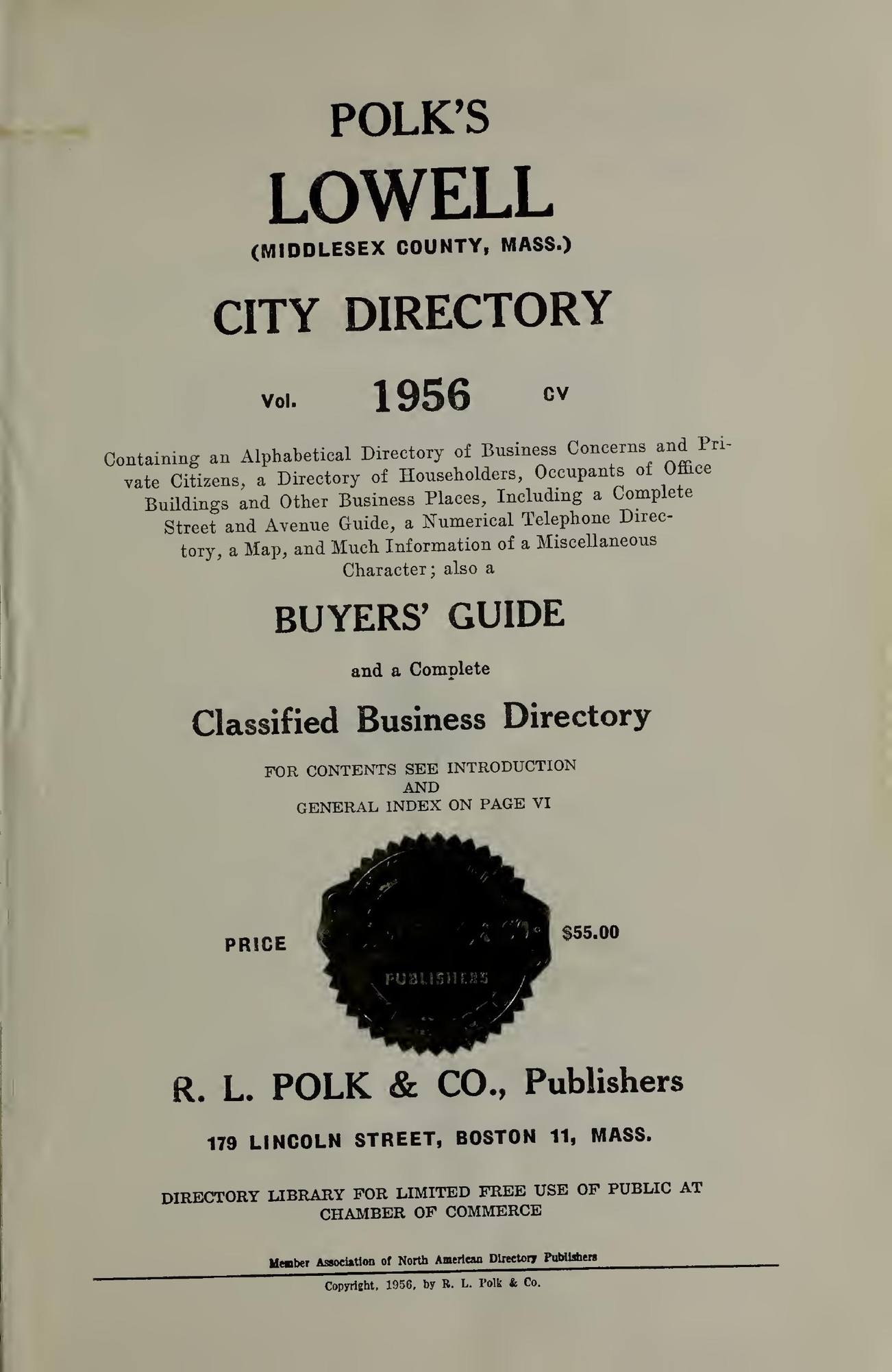 The Lowell Directory, 1956: Title page