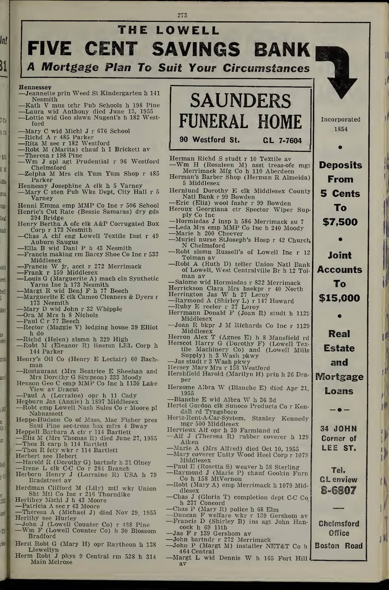 The Lowell Directory, 1956: Leaf 276 of the scan. Cited in note C-175.