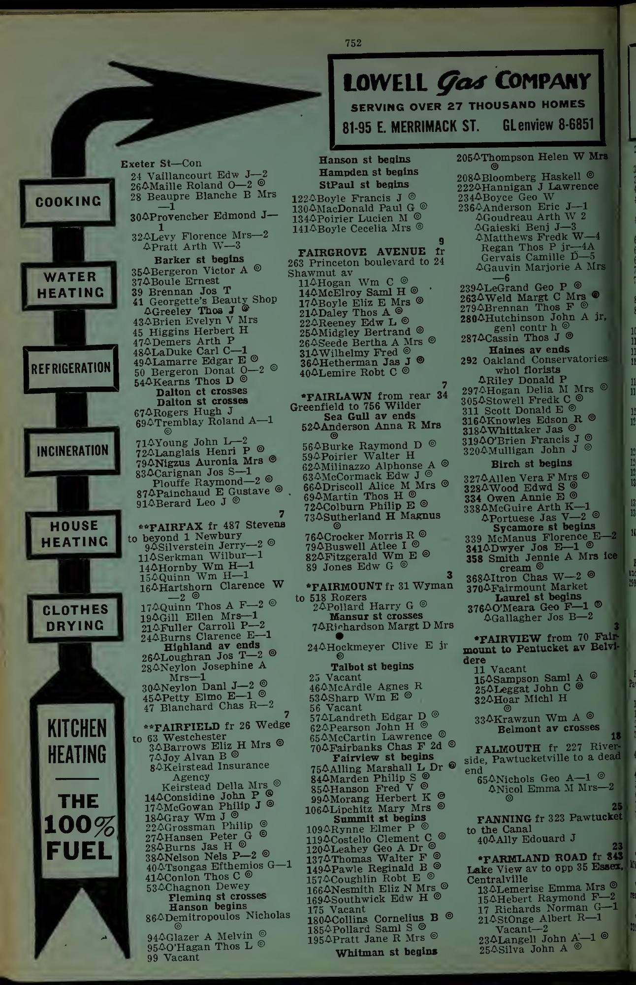 The Lowell Directory, 1956: Leaf 839 of the scan (street section). Cited in note C-162.