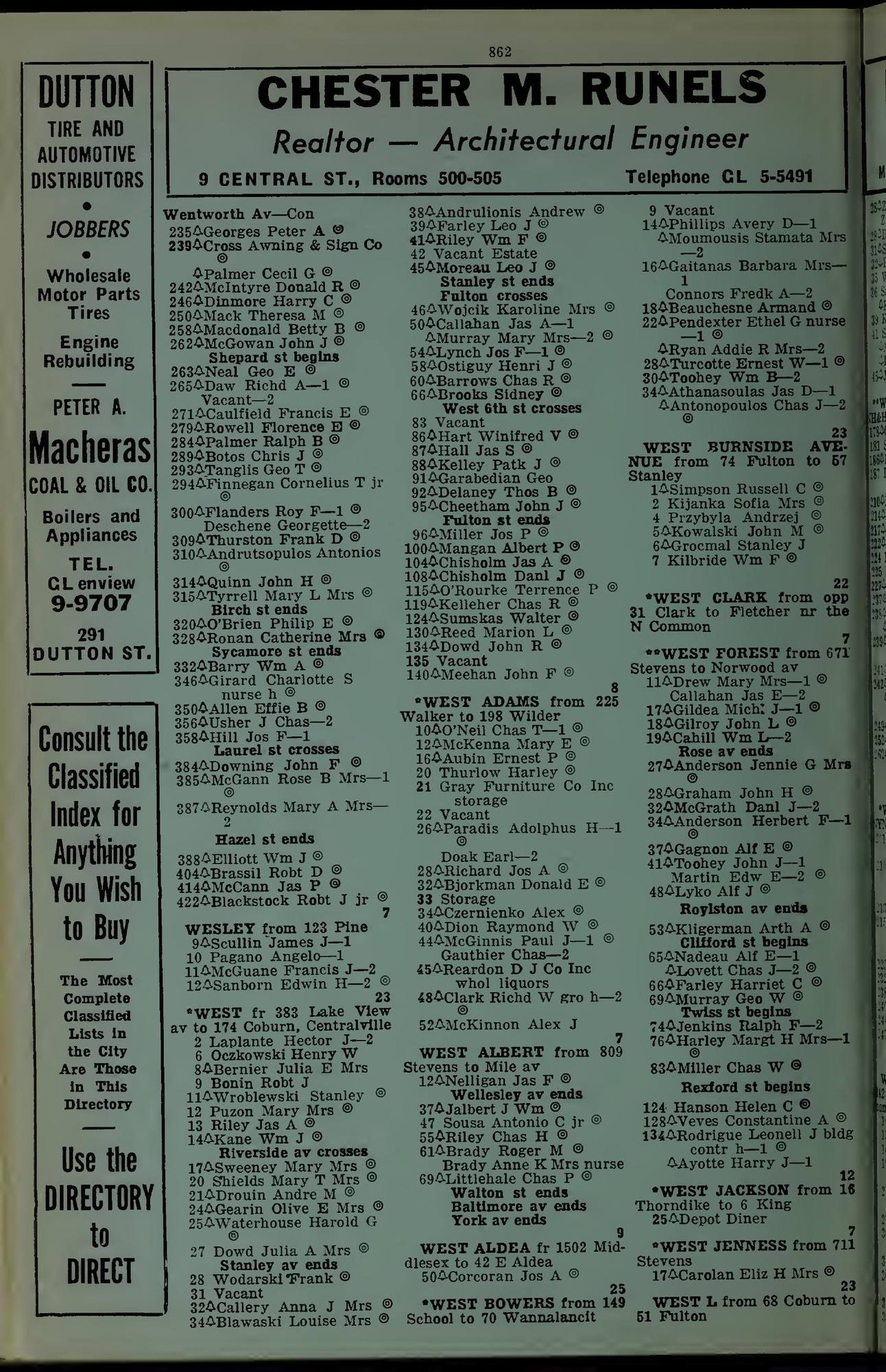The Lowell Directory, 1956: Leaf 949 of the scan (street section). Cited in note C-140.