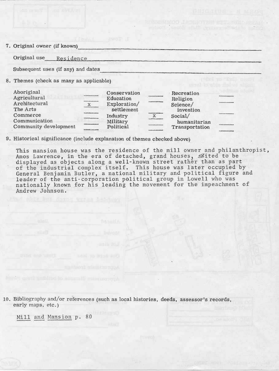 Massachusetts Historical Commission Form B, 333 Andover Street, Lawrence–Butler House: Form B, back: architectural and historical significance