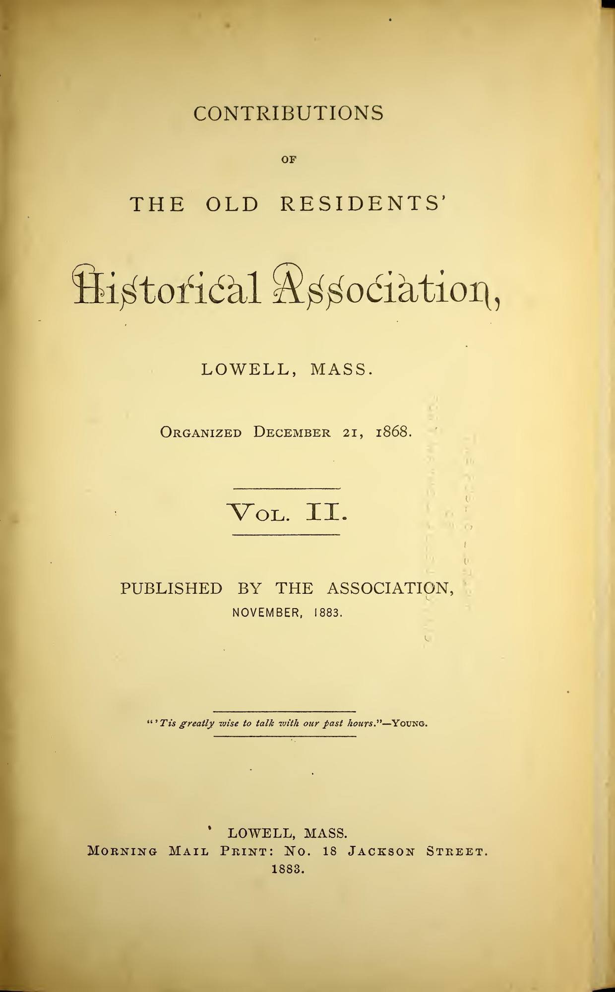Contributions of the Old Residents’ Historical Association, Lowell, Mass., vol. 2: Title page