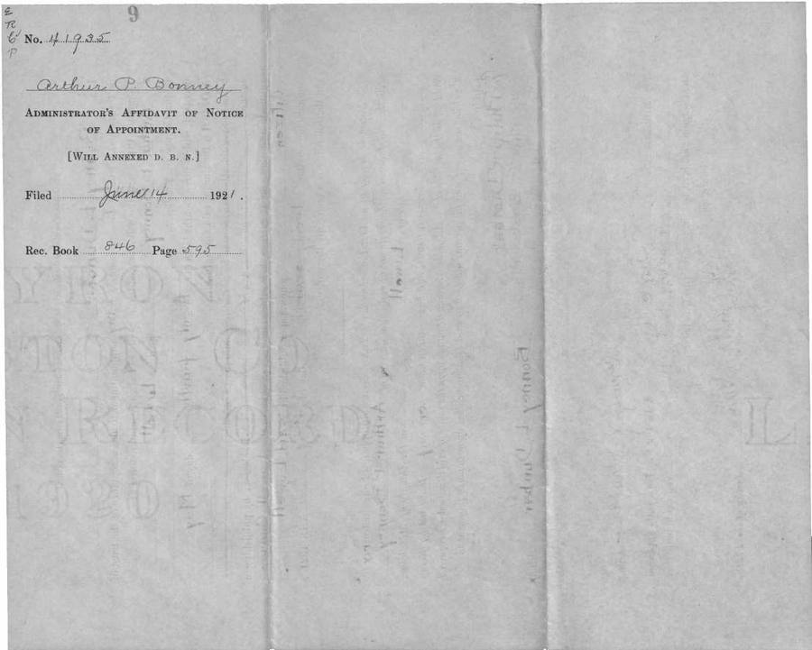 Middlesex County Probate Court, docket 41935: Estate of Arthur P. Bonney: First page