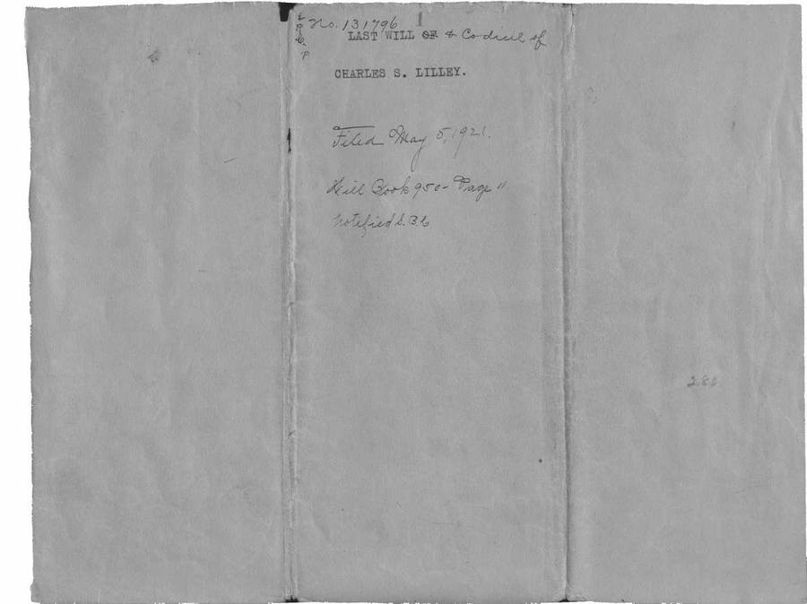 Middlesex County Probate Court, docket 131796: Estate of Charles S. Lilley, with his will: First page